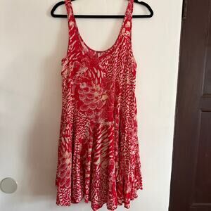 FREE PEOPLE | Red Beach Print Flounce Hem Scoop Neck Tank Swing Dress | Small
